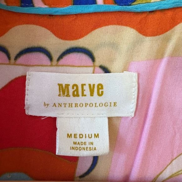 Maeve Anthropologie Bon Voyage Button Down‎ Short Sleeve Colorful Print Top Med - Picture 4 of 13